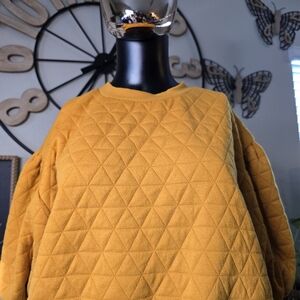 Target Quilted Pullover Sweatshirt | Mustard Yellow | Size Small | Cozy Chic